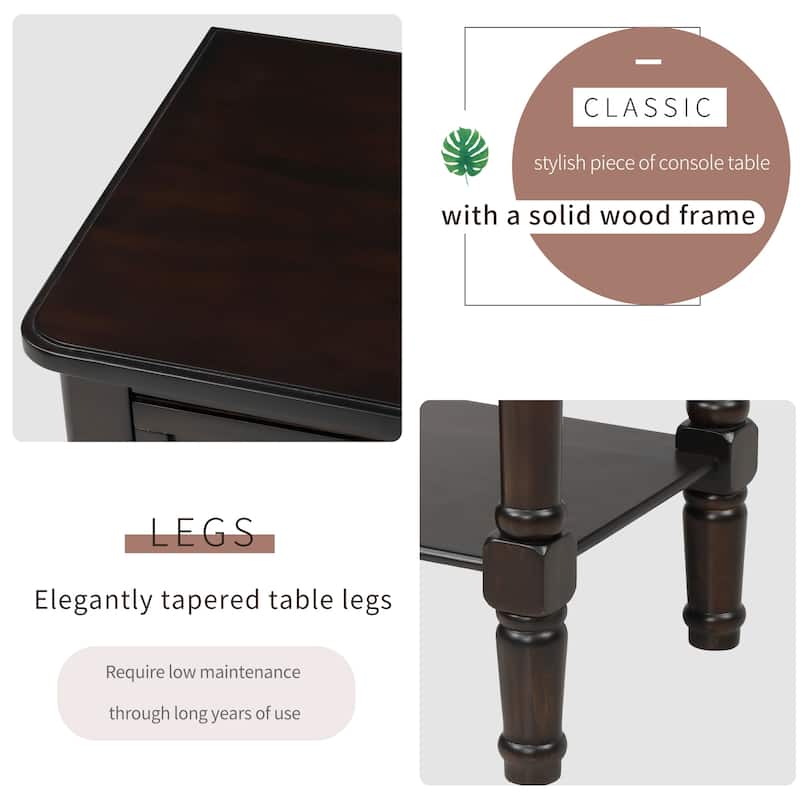 Narrow Slim Esspreso Console Table/Sofa Table with 3 Drawers and 1 Bottom Shelf - 23.7"L x 13"W x 31.1"H