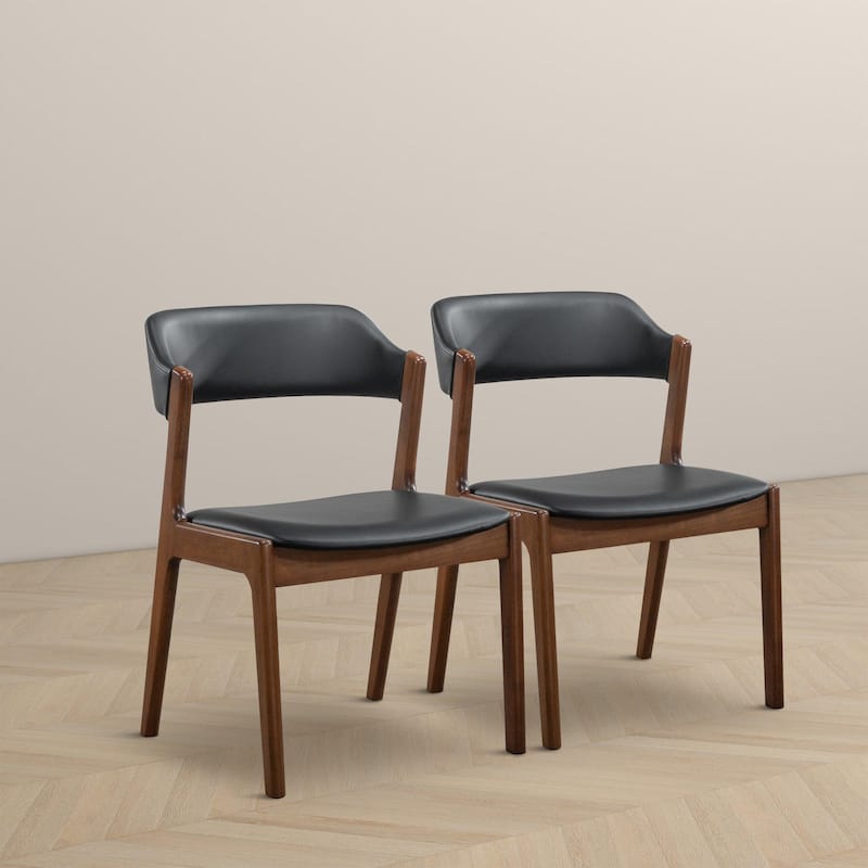 GDFStudio - Enzo Modern Mid-Century Dining Chair with Faux Leather Upholstery & Solid Wood Base, Set of 2 - 24.50"W