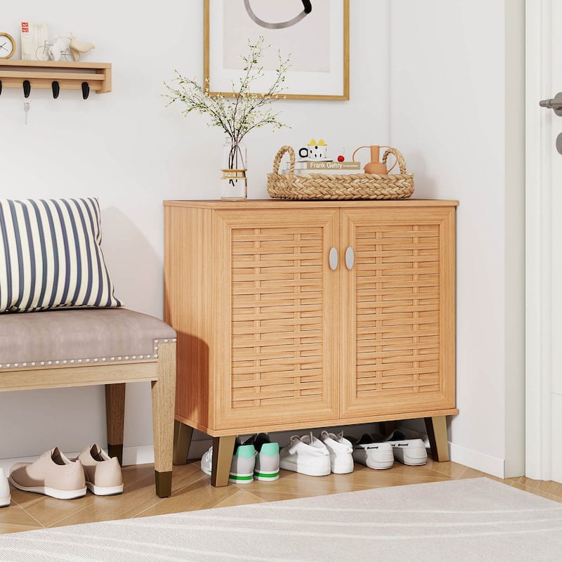 Costway 2-Door Shoe Cabinet with Ventilated Woven Doors & 3 Removable - See Details