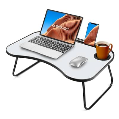 Wood and Metal Design Foldable Laptop Desk with Cup Groove