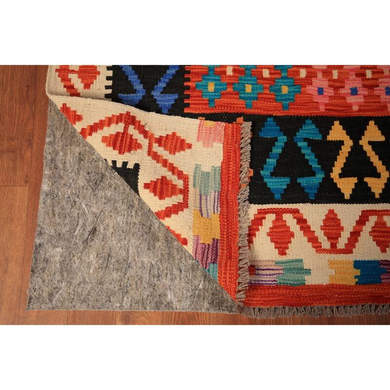 Reversible Kilim Area Rug Bedroom Hand-Woven Wool Carpet - 8'5" x 9'10"