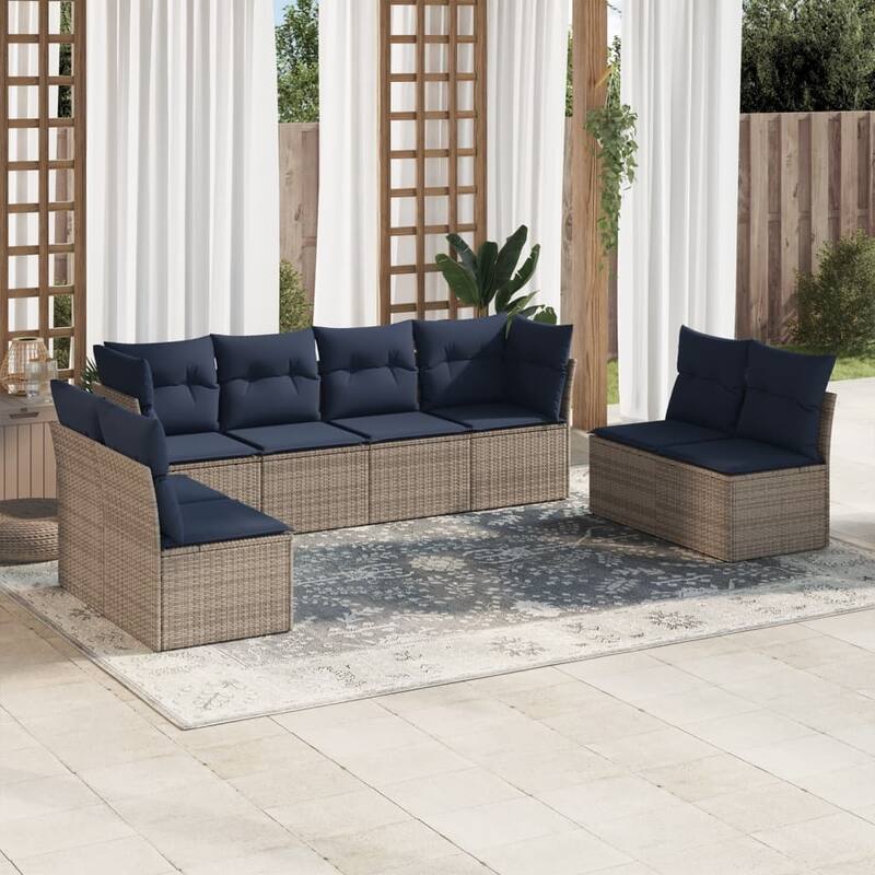 vidaXL 8/9 Piece Patio Sofa Set with Cushions Brown/Gray Poly Rattan - 24.4 x 24.4 x 27.2 - Beige and gray Without table