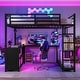 preview thumbnail 1 of 9, Esports & Work Queen Size Metal Loft Bed with L-shaped Desk, Built-In Wardrobe and Storage Compartments for Kids Teens Adults Black - Queen