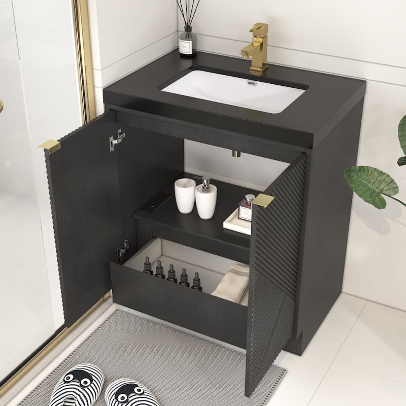 Milano 30" Freestanding Bathroom Vanity with Black Acrylic Sink