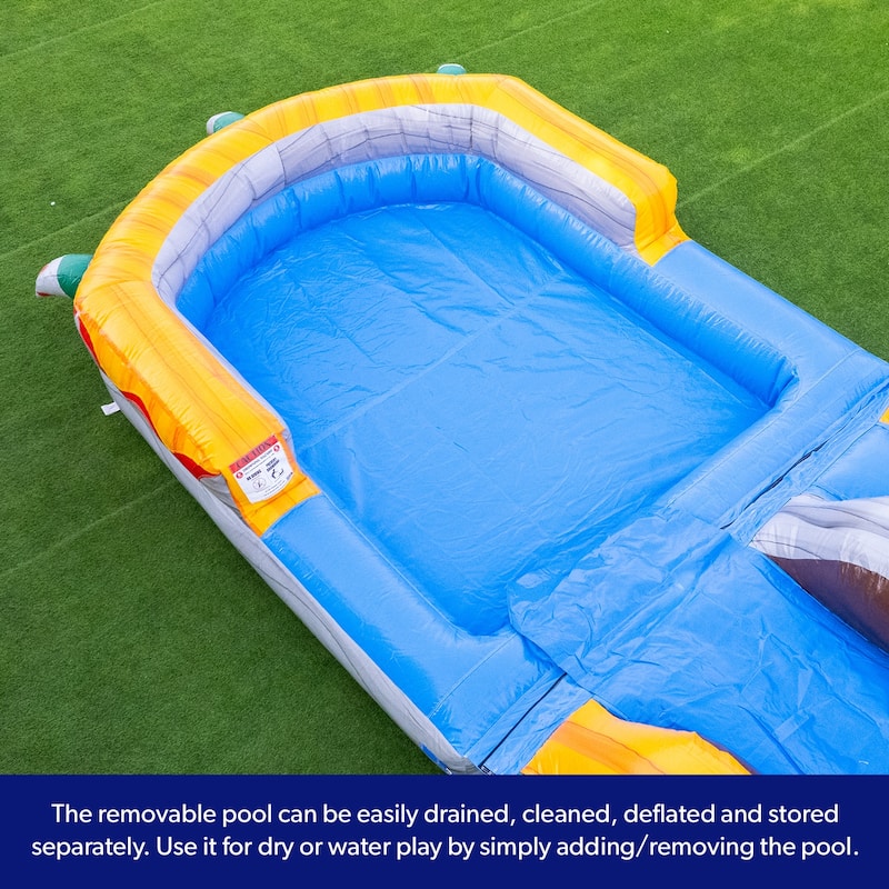 Herokiddo18FT Commercial Grade T-Rex Inflatable Water Slide with Air Blower & Detachable Pool, Tall Seating Height, Outdoor Play