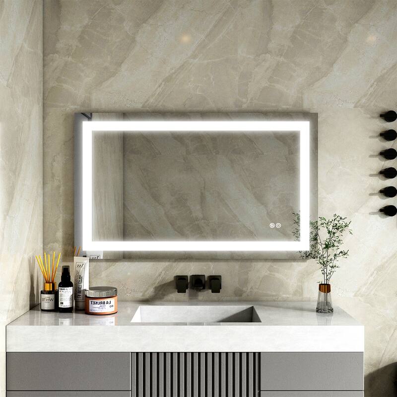 Wall Mounted LED Bathroom Mirror With Memory Function,Dimmable, Anti-Fog (Horizontal/Vertical) - 24'' H x 40'' W