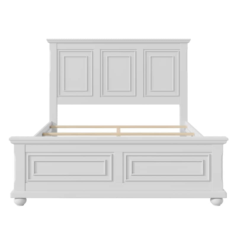 Queen Size Traditional Style Pinewood Platform Bed with Wooden Slats Support for Bedroom