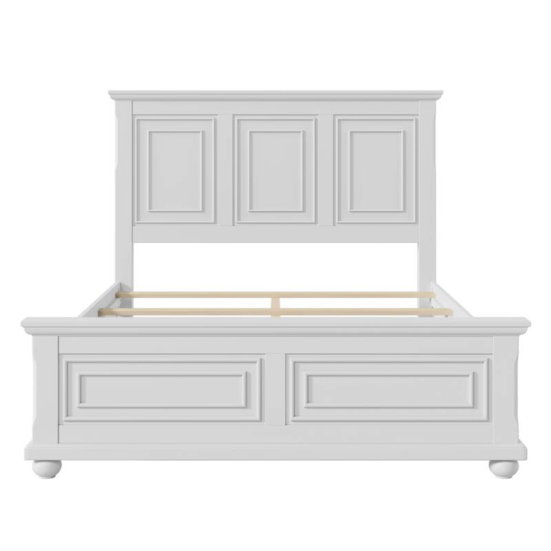 Traditional Pinewood Platform Bed with Slats Support