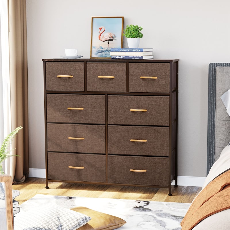 Pellebant Fabric Wide Dresser Storage Tower with 9 Drawers - Brown - 9-drawer