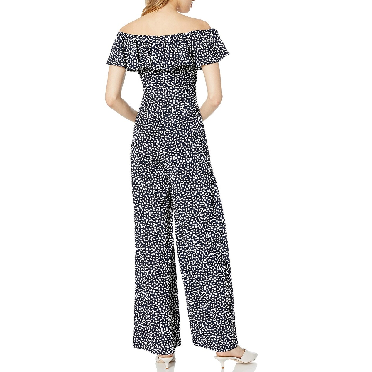 navy blue polka dot jumpsuit