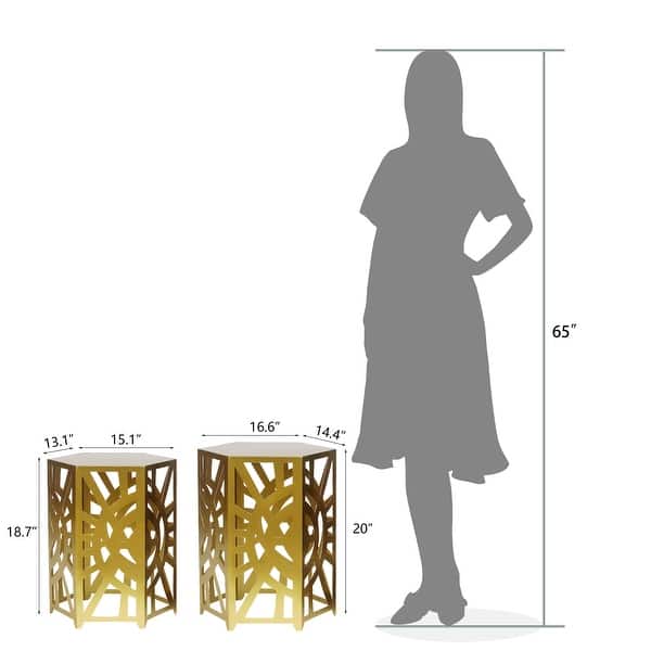 dimension image slide 0 of 2, Adeco Set of 2 Hexagon Metal Nesting Side End Tables Set