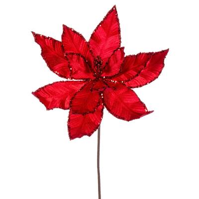Vickerman 24" Red Velvet Sequin Trim Poinsettia, 3 per bag.