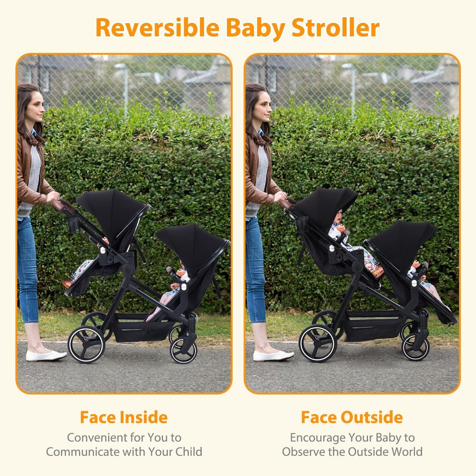 Double Stroller Track Tandem Stroller for Infant and Toddler