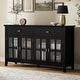 preview thumbnail 33 of 40, WYNDENHALL Stratford 60" Wide Solid Wood Transitional Large 4 Door Sideboard Buffet -  17"d x 60"w x 34"h Black