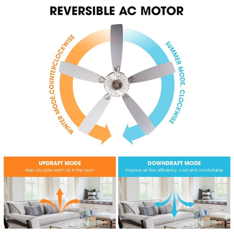 48" Satin Nickel Crystal Low Profile Ceiling Fan with Light and Remote Control