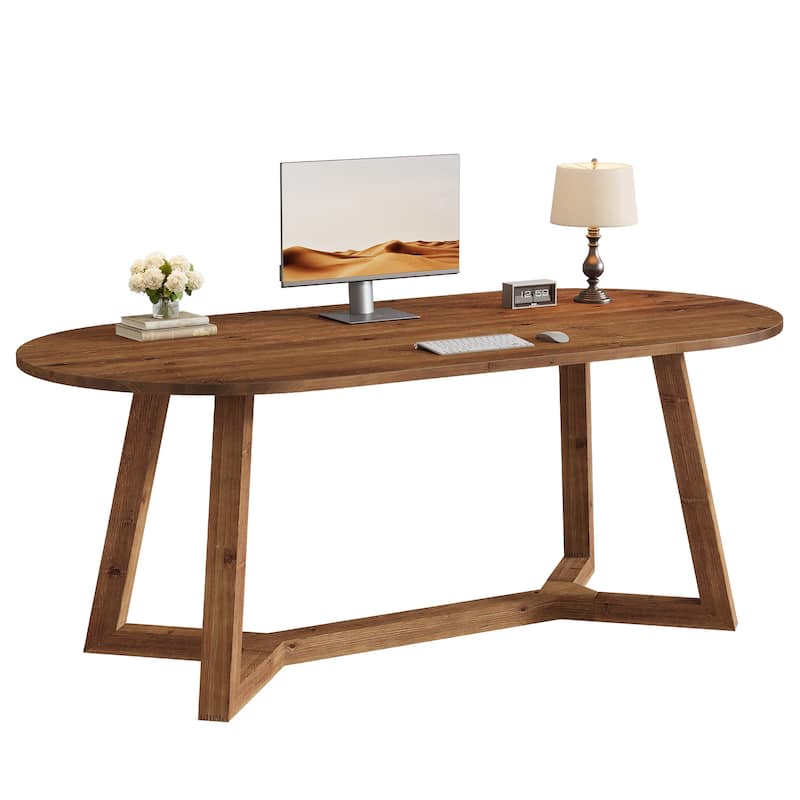 Solid Wood Home Office Desk, Executive Computer Writing Table, Study Room Workstation Accent Desk