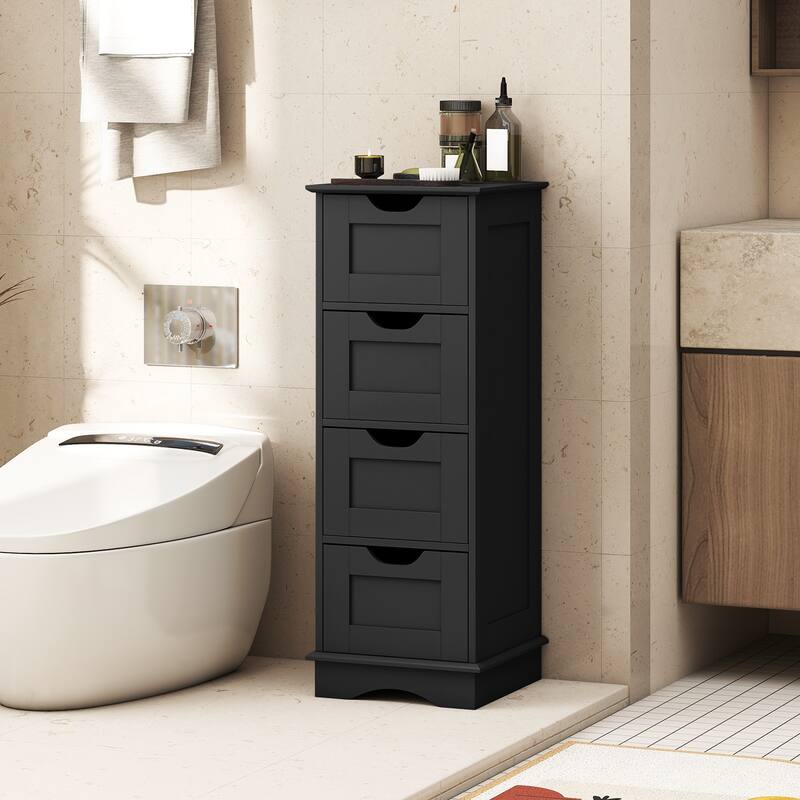 4-Drawer MDF Floor Storage Cabinet with 4 Drawers and Cutout Handles for Bathroom Bedroom Laundry Room - 12" x 12" x 32"