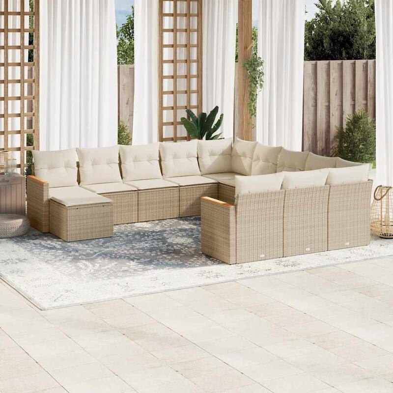 vidaXL Patio Sofa Set with Cushions Outdoor Conversation Furniture Poly Rattan - 24.4 x 24.4 x 27.2 in - Beige without table