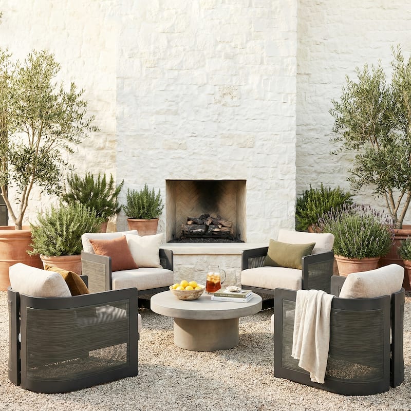 Christopher Knight Home - Mona Modern Outdoor Aluminum Club Chair with Olefin Cushions - Set of 4 - Beige,Black