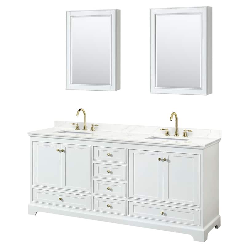Wyndham Collection WCS202080D-QTZ-US3MED Deborah 80" Free Standing - White / Giotto Quartz Top / Brushed Gold Hardware