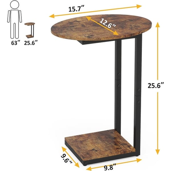 C-Shape Solid Wood Coffee Round Side Table TV Tray Sliding Sofa Table ...