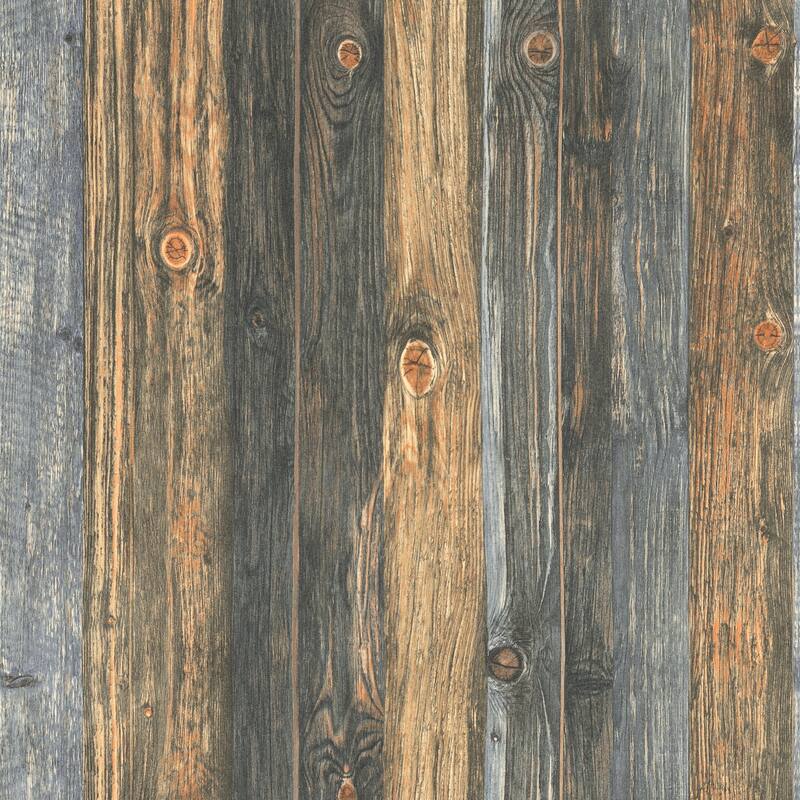 Galerie Wallcoverings Woods and Wicker Collection Wood Knots Effect Matte Finish Vinyl on Non-woven Wallpaper Roll - Blue/Brown/Black