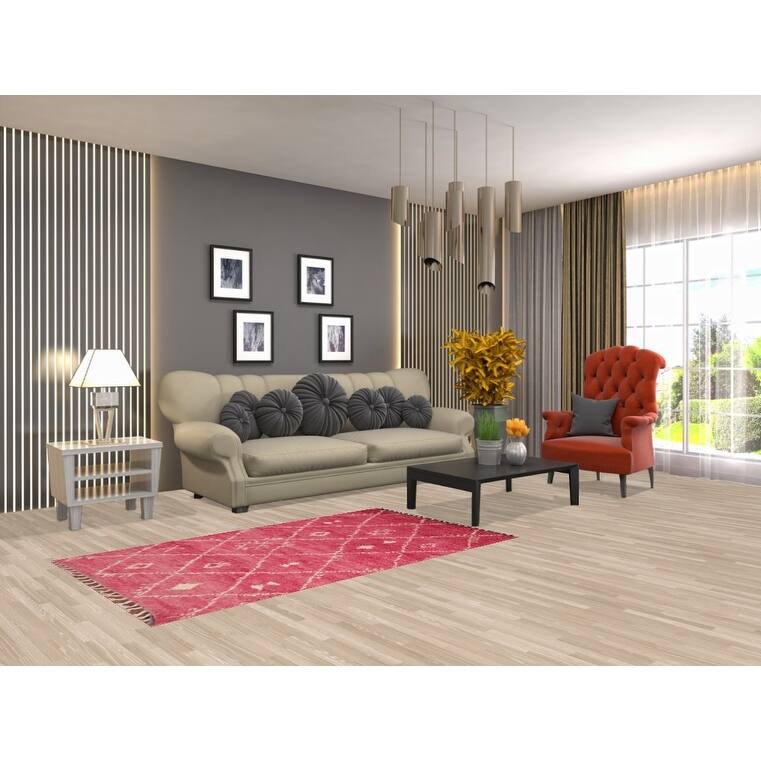 Trellis Plush Moroccan Accent Rug Handmade Pink Wool Carpet - 3'1" x 5'6"