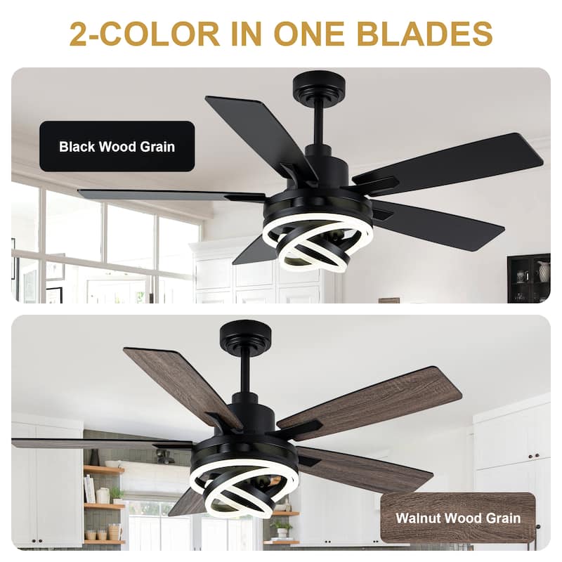 Cusp Barn 52"/72" Modern Large Dimmable LED Ceiling Fan with Lights and Remote, Reversible 8-Blade DC Motor DIY Shape Chandelier
