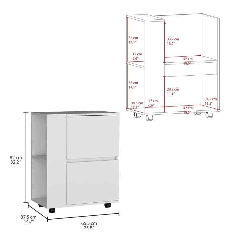 Glasgow Bar Cart Two Pull-Down Door Cabinets and Two Open Shelves