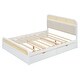 preview thumbnail 10 of 8, Queen Size Platform Bed with Trundle, Pine Wooden Bed with 2 Drawers, Kid's Bed with Rattan Headboard, White