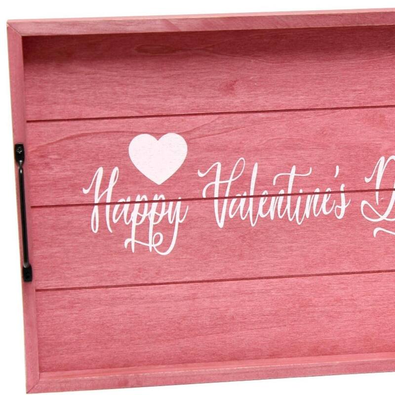 HomeRoots 16" Dark Pink And White Happy Valentines Day Serving Tray With Handles - 15.50 in. x 2.25 in. x 12.00 in.