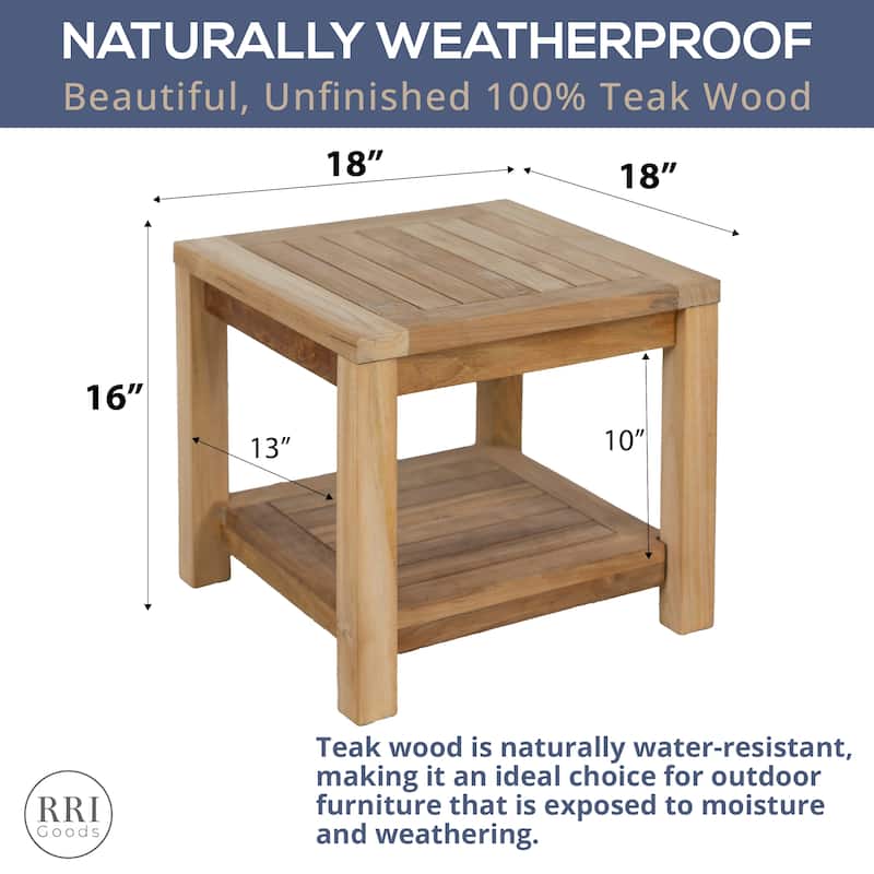RRI Goods Teak Wood Side Table with Storage, Indoor and Outdoor Wooden End Table Deck, Porch, Balcony Backyard - 18"W