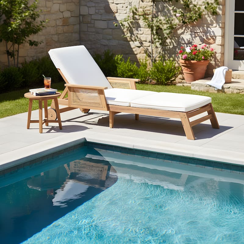 Christopher Knight Home - Soel Outdoor Acacia Wood Wicker 3-Position Adjustable Chaise Lounge with Wheels & Removable Cushion