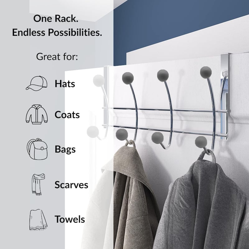 Over The Door Hook Rack with 8 Ball Ends - 15 L x 4 W x 7.5 H