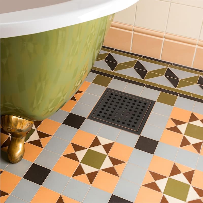 6-Inch Square Shower Floor Drain, Quadrato Pattern Grate - 6 inch - Oil Rubbed Bronze