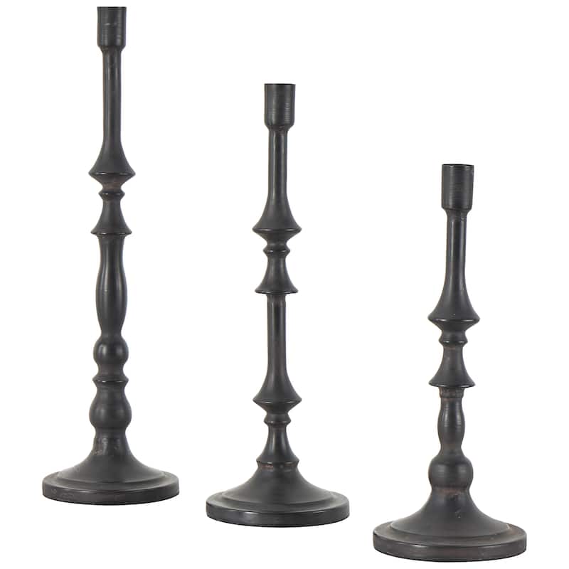 Metal Turned Style Decorative Candle Holder with Tapered Bases - Set of 3 Black - Roche River Decor