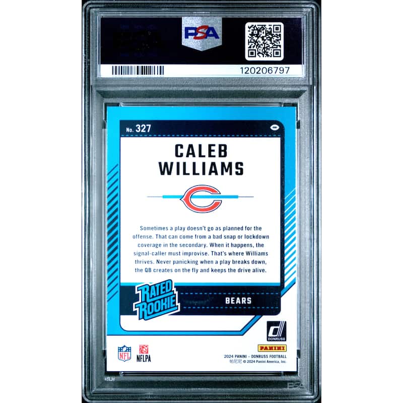 Caleb Williams 2024 Panini Donruss Football Rookie Card #327 Graded PSA 10 Cert # 120206797 - 8' x 11'