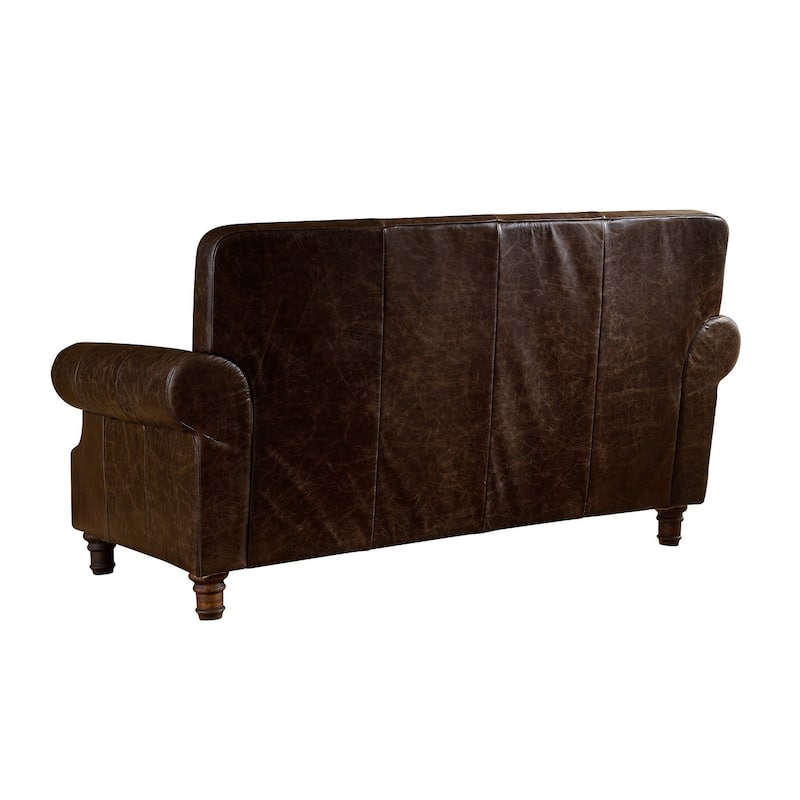English Rolled Arm Love Seat - Leather