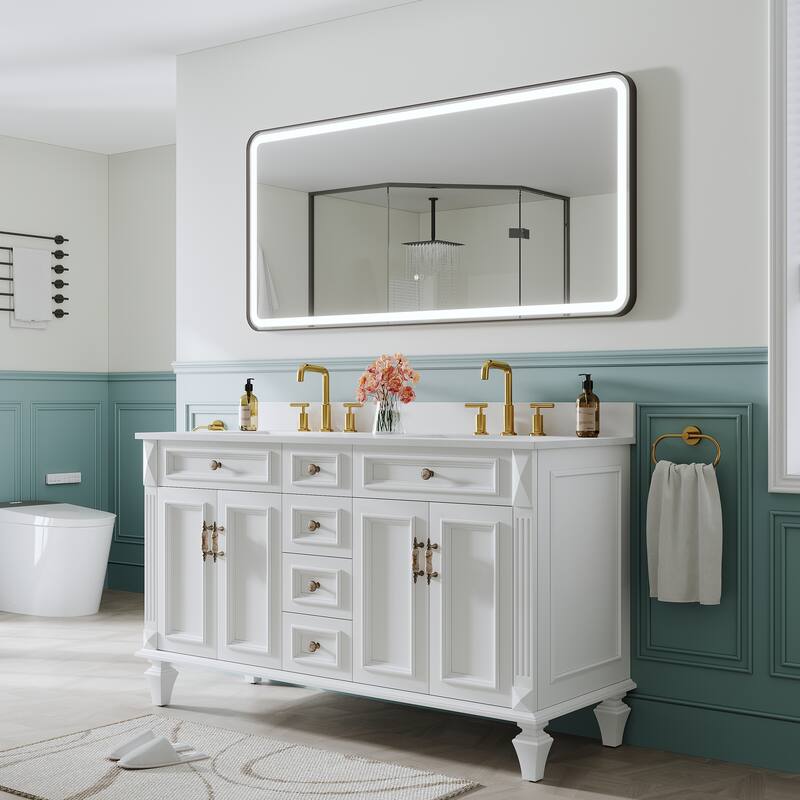 Wall Mounted Bathroom Framed LED Mirror With Anti- Fog,Memory Function And Dimmable Light Touch Sensor