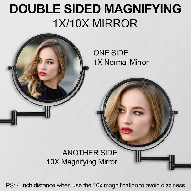 Hansabenne 8" x 8" Height Adjustable Wall Mirror Makeup Mirror Magnifying Vanity Mirror