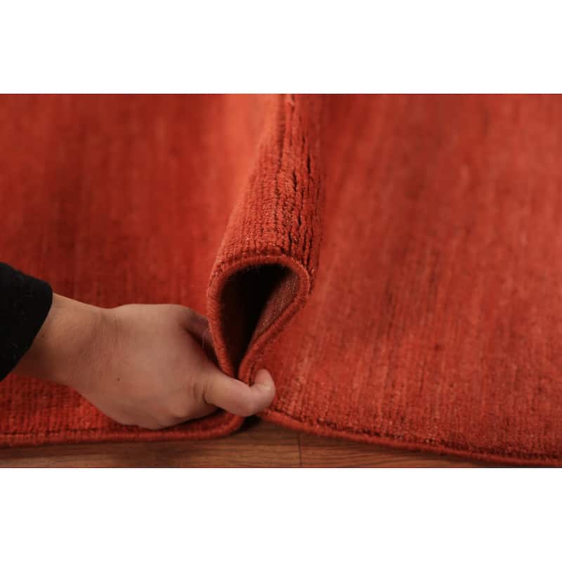 Gabbeh Rug Hand-Knotted Orange Solid Wool Carpet - 4'1" x 5'9"