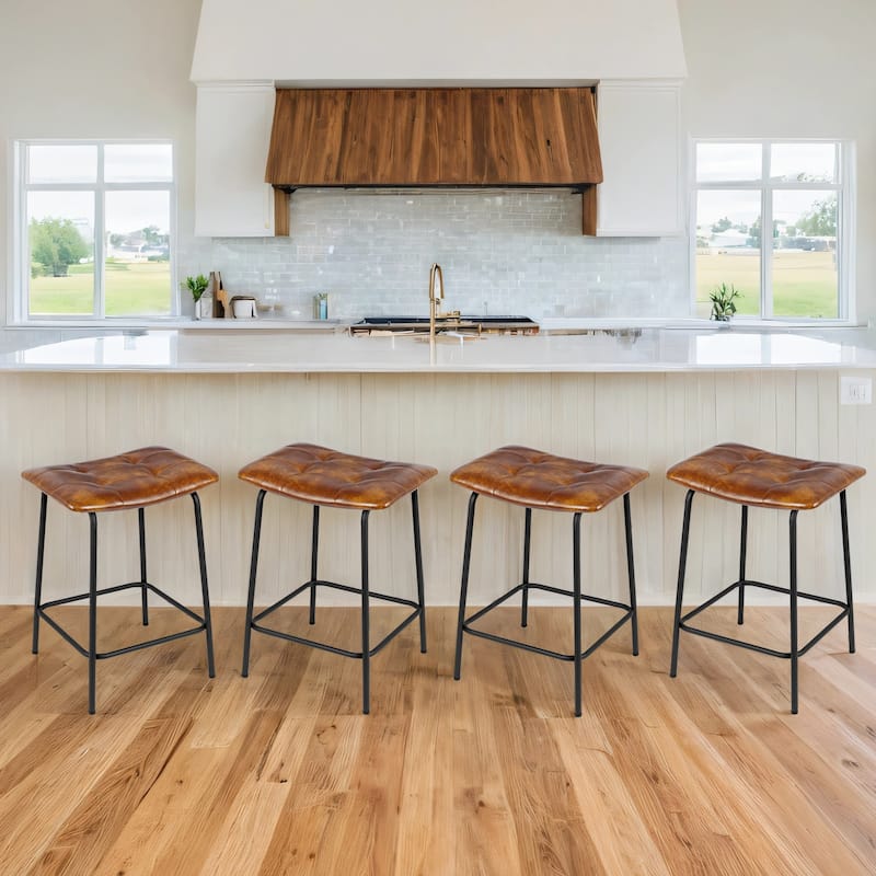Saddle Tufted 24” Height Breathable Faux Leather Counter Stools