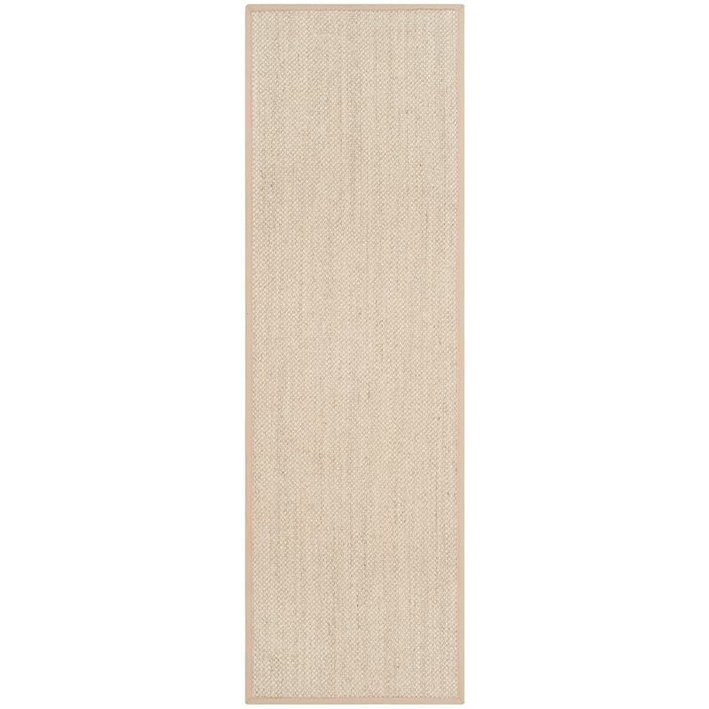 SAFAVIEH Natural Fiber Pacific Casual Border Sisal Rug - 2'6" x 16' Runner - Marble/Linen - Runner