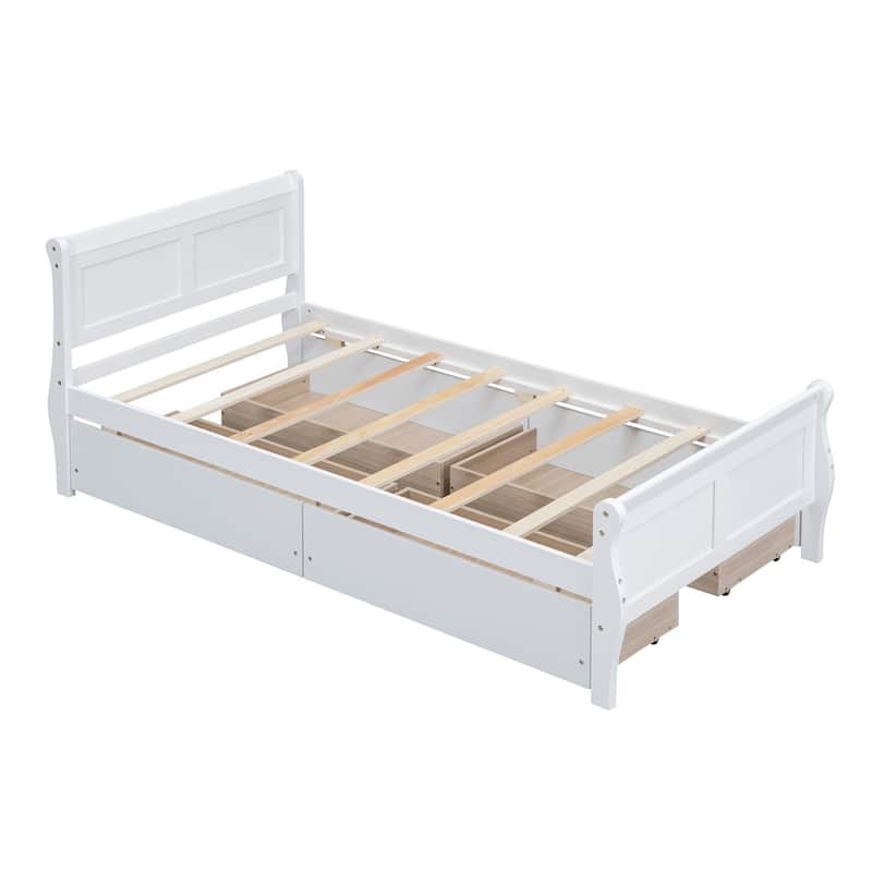 Merax Wood Platform Bed with 4 Drawers and Streamlined Headboard & Footboard
