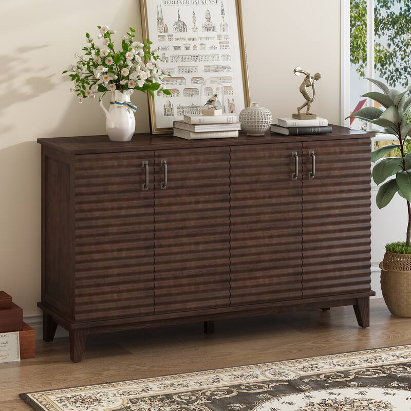 Sideboard with 4 Door Large Storage Buffet with Adjustable Shelves and Metal Handles for Kitchen