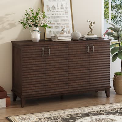Sideboard with 4 Door Large Storage Buffet with Adjustable Shelves and Metal Handles