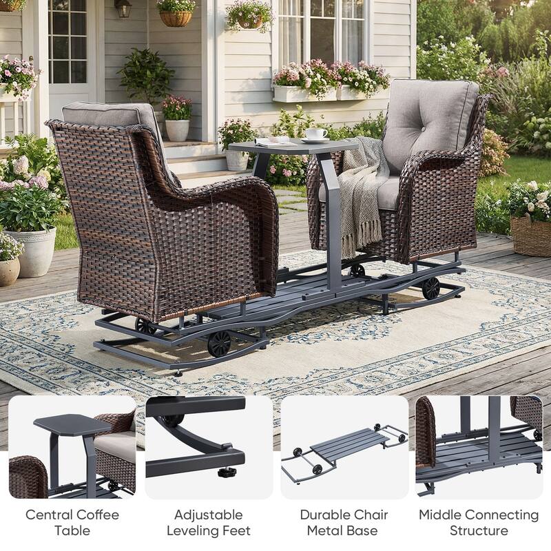 Pocassy Outdoor Double Glider Bench Patio Swing Chair