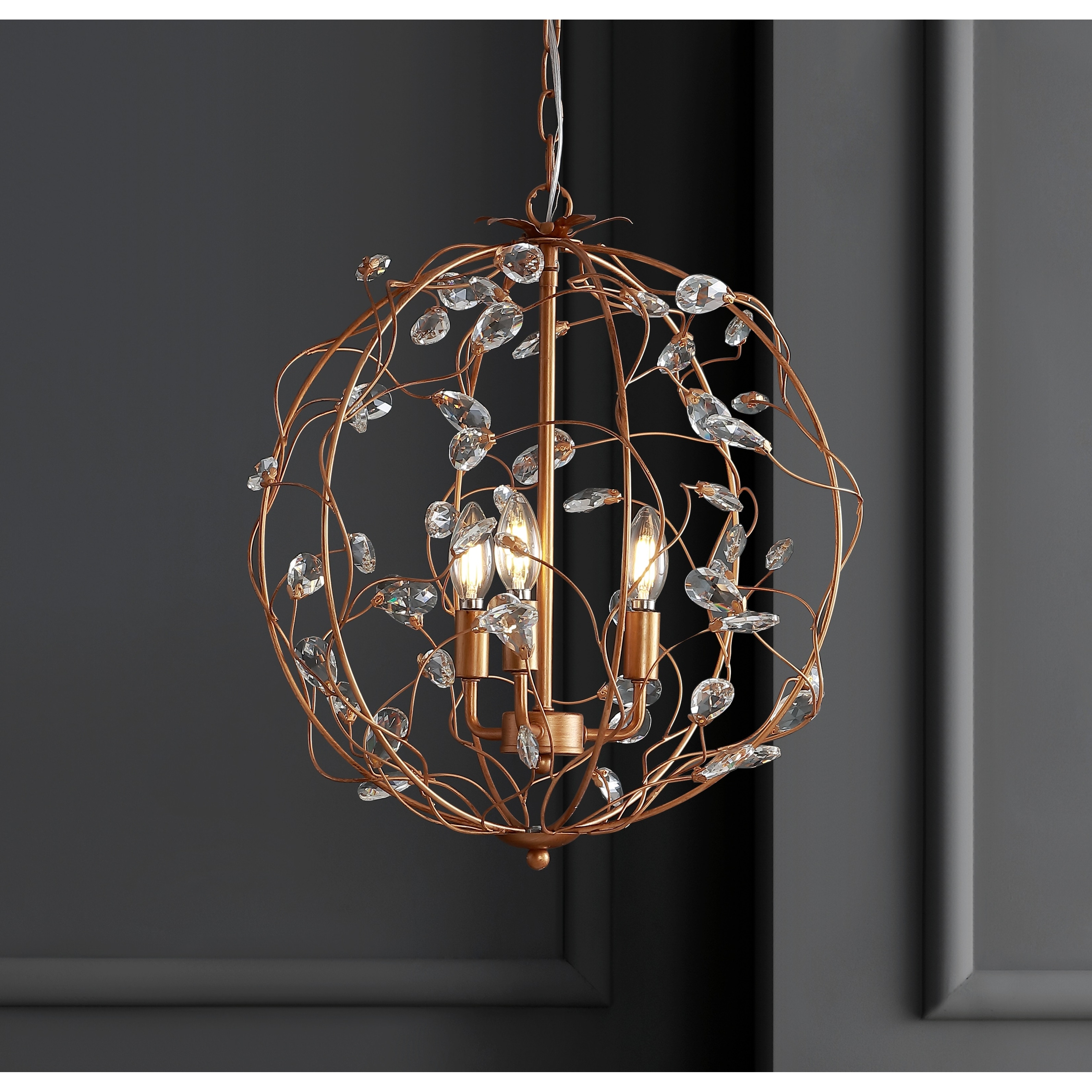 JONATHAN Y Toronto 20" Adjustable Metal/Glass LED Pendant, Antique Gold - Metallic