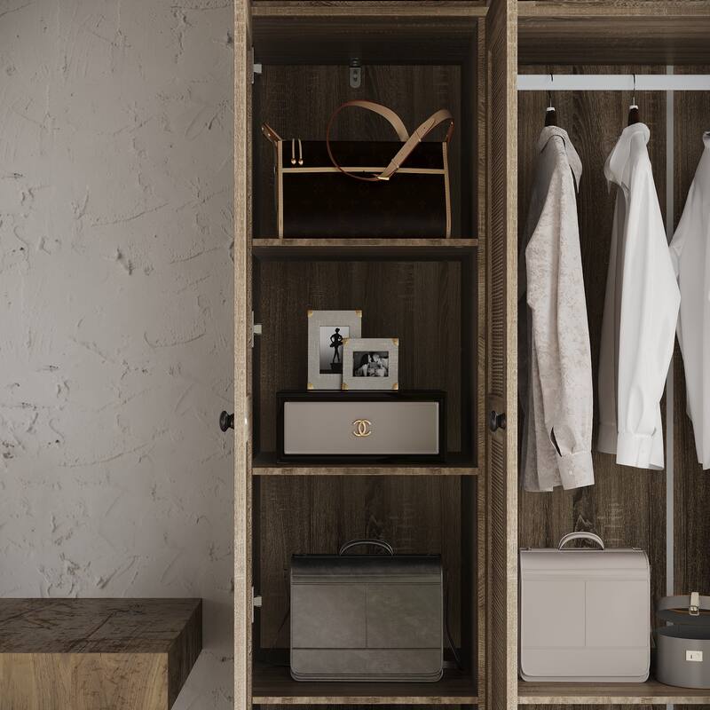 Large Storage Wardrobe Versatile Rattan Door Closet with Deep Drawers