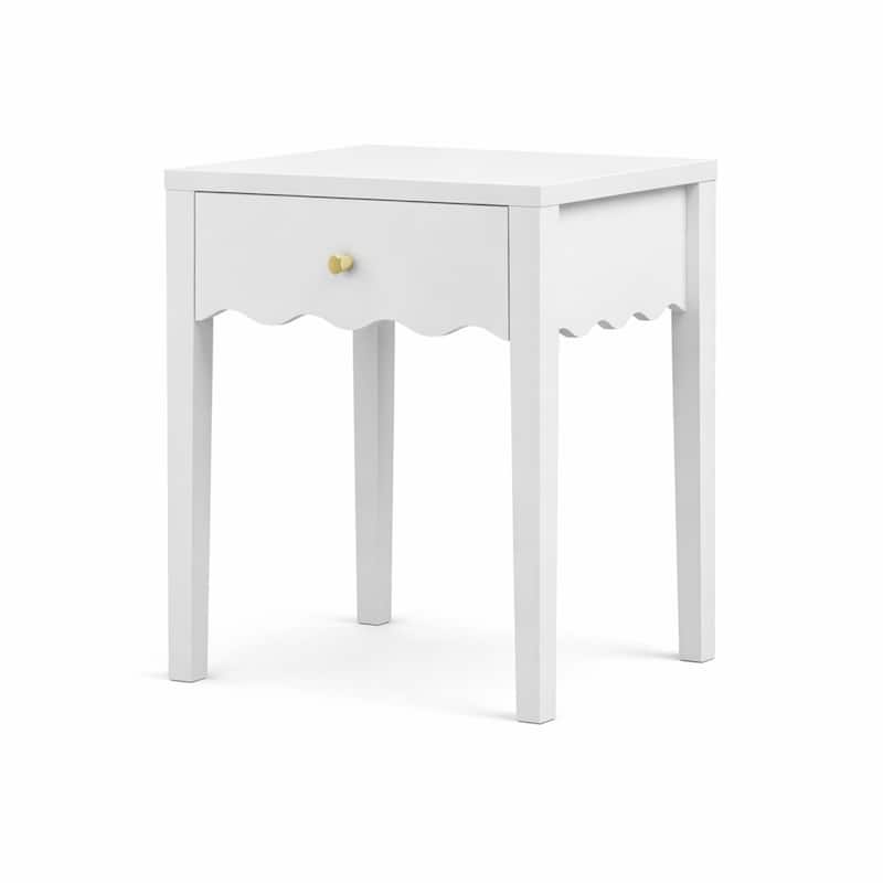 White Nightstand with Drawer, Modern Bedside Table with Wavy Apron Design, Compact End Table, Small Side Table with Storage